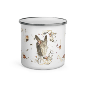 Taza esmaltada blanca Burrita Frijolita.